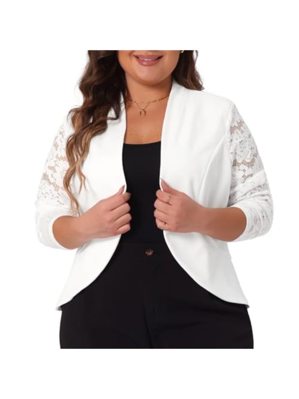 Plus Size Lace Long Sleeve Bolero Shrug Cardigan Blazer Open Front Ruffled Hem